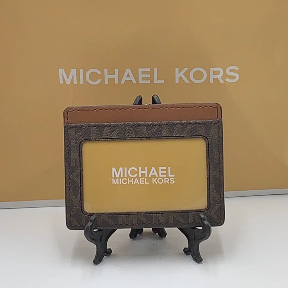 MICHAEL KORS Leather Large Card Holder Case Wallet Brown signature color